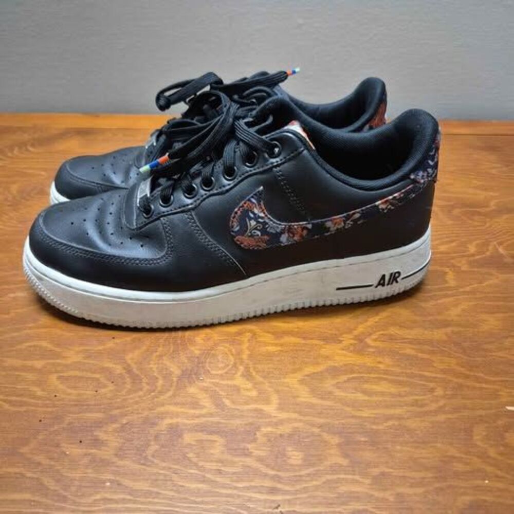 Nike Air Force 1 '07 LV8 "Floral Pack" Black Leather Sneakers Men's Size 8.5